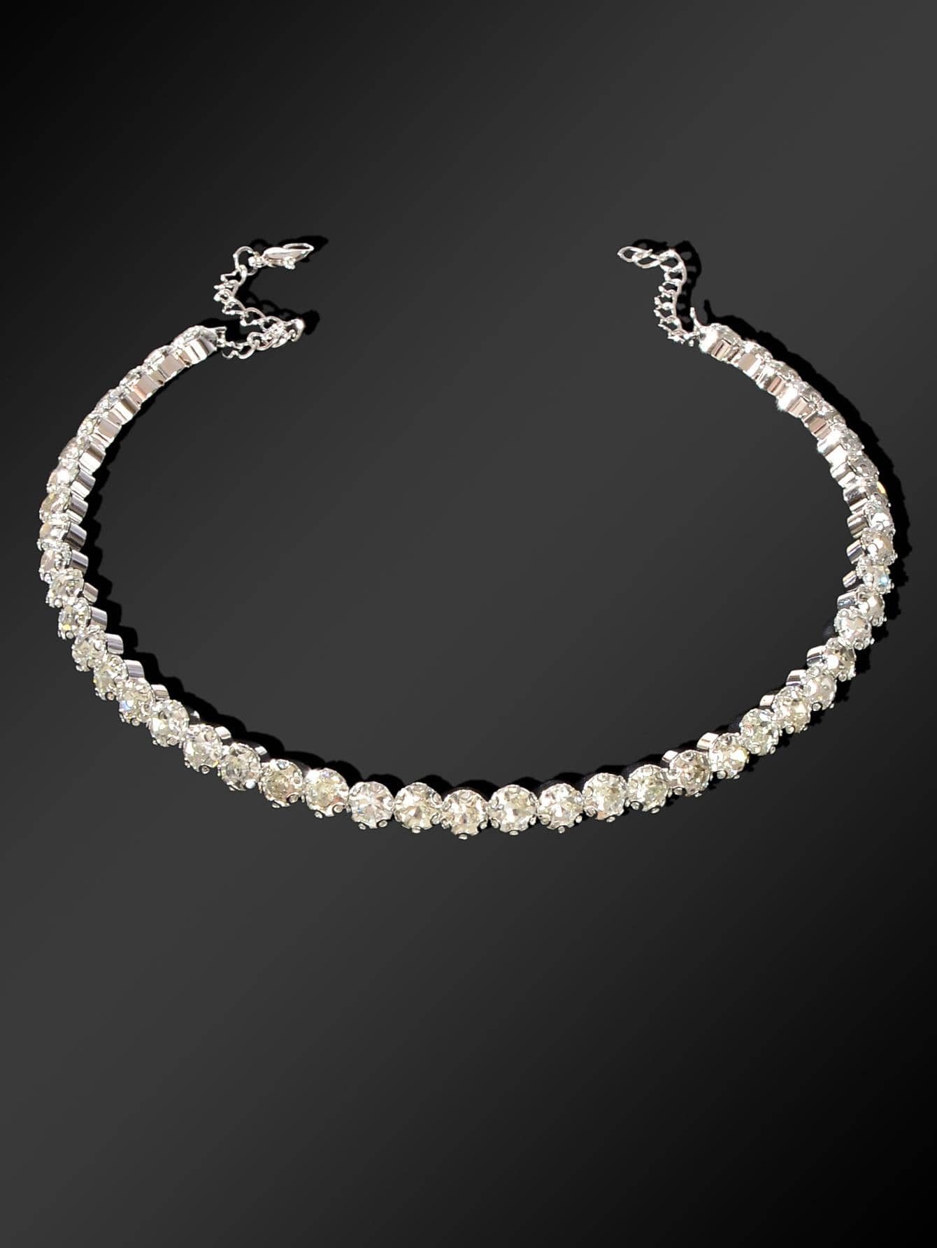 Silver Short Necklace Full Diamond Embellishment Choker-1