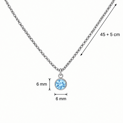 Jasnoniebieska cyrkonia 6 × 6 mm i łańcuszek o długości 45 + 5 cm